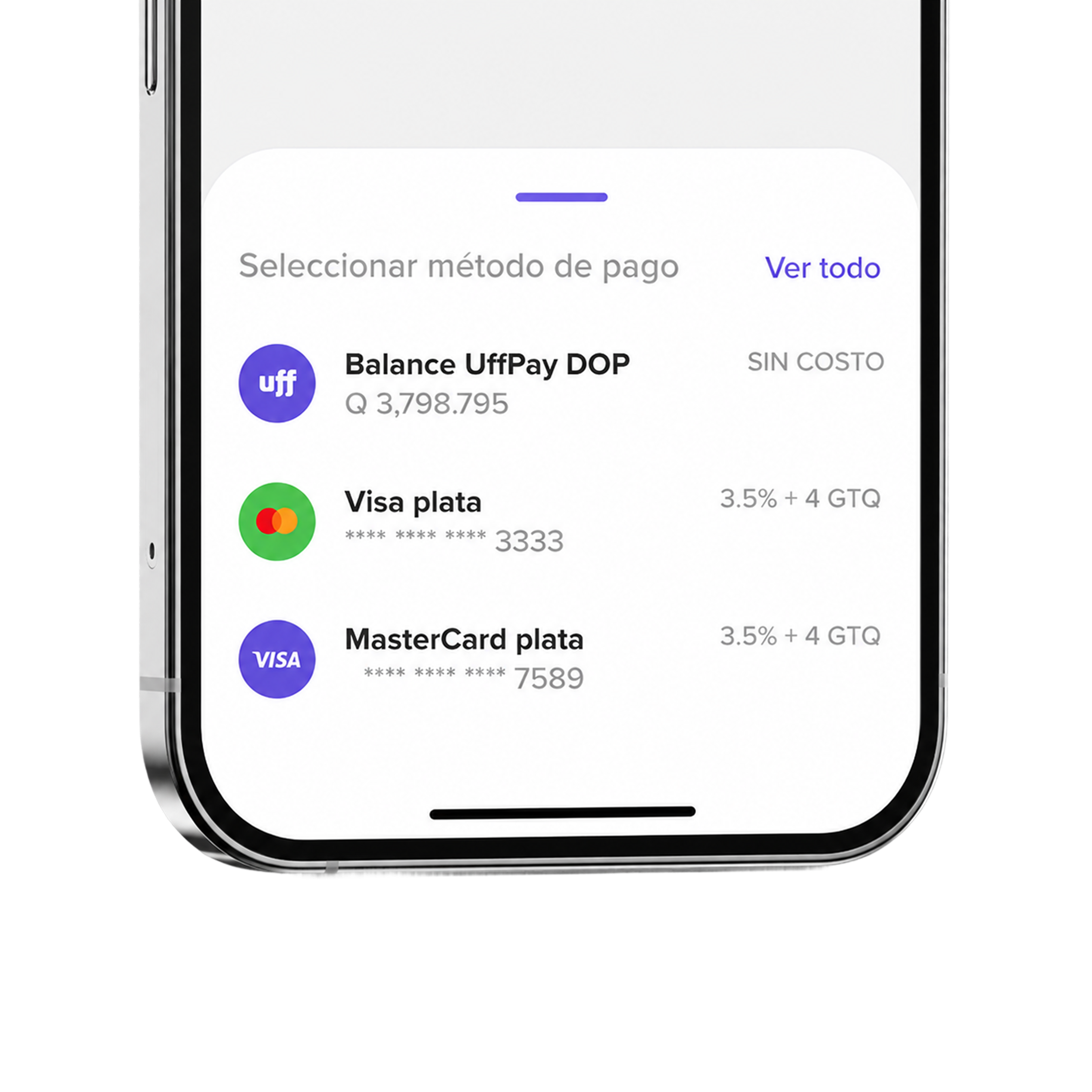 Earlier UffPay payment-method screen in Spanish