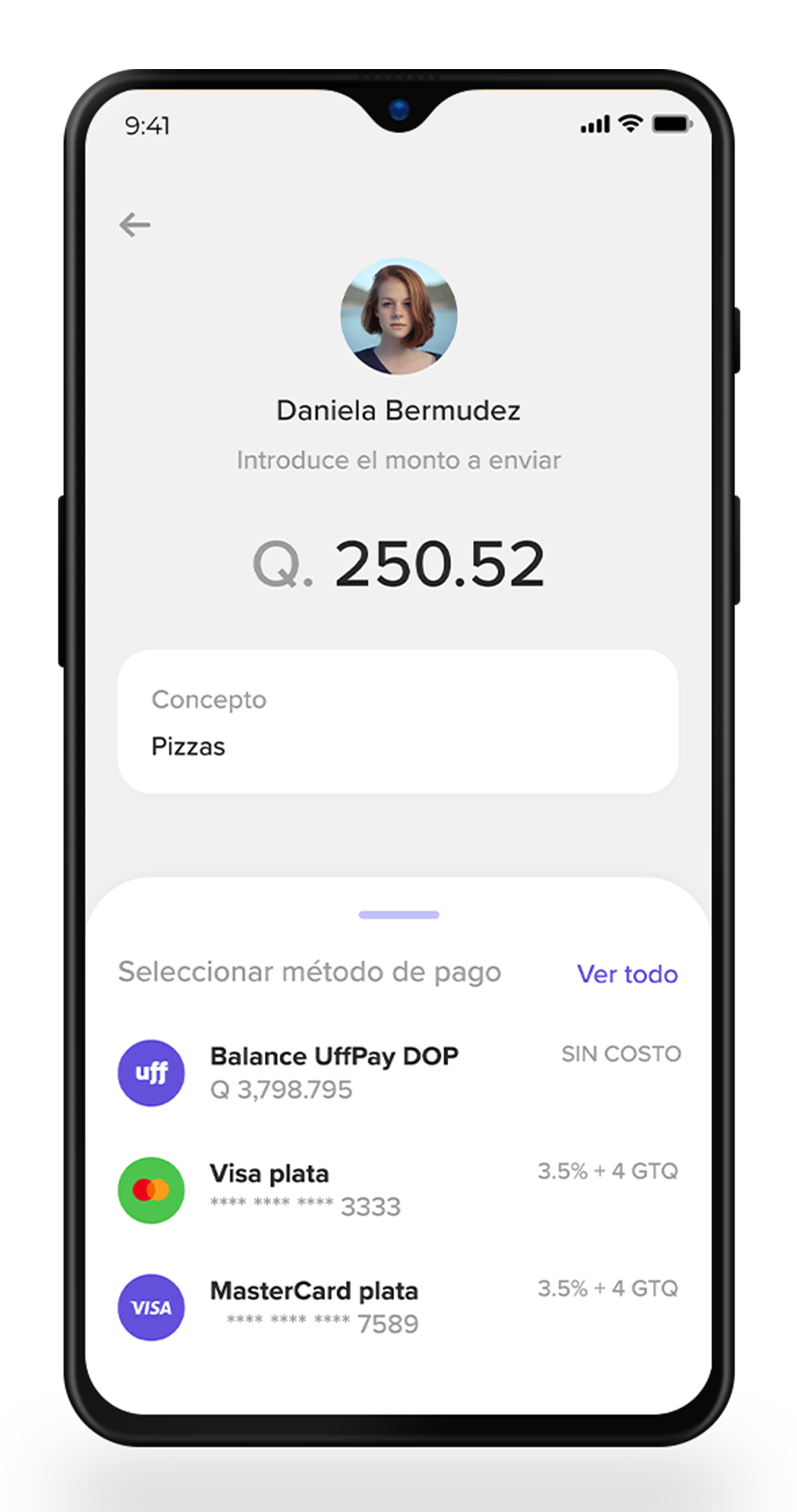 Pantalla anterior de pagos de la billetera UffPay