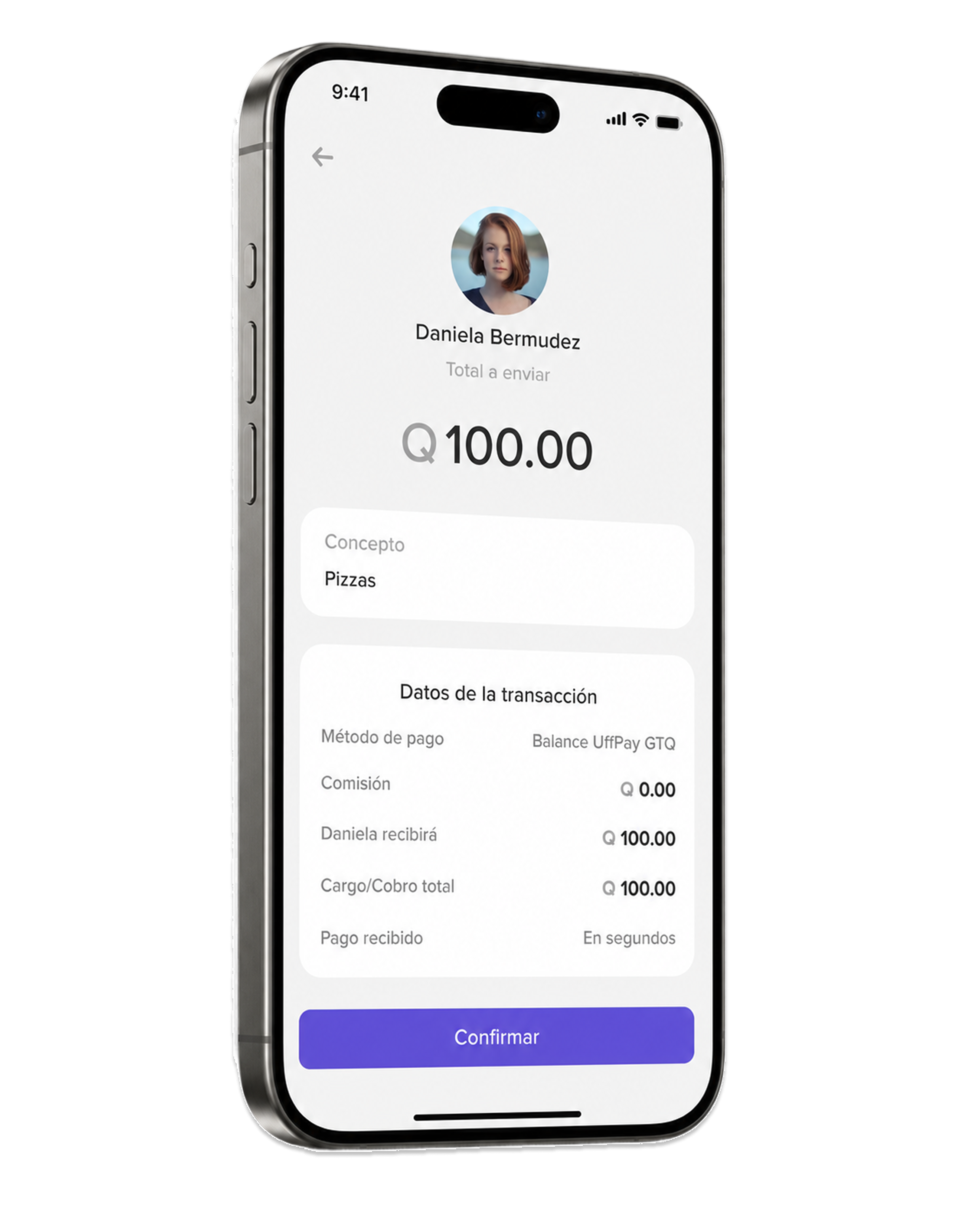 UffPay transfer review screen in Spanish